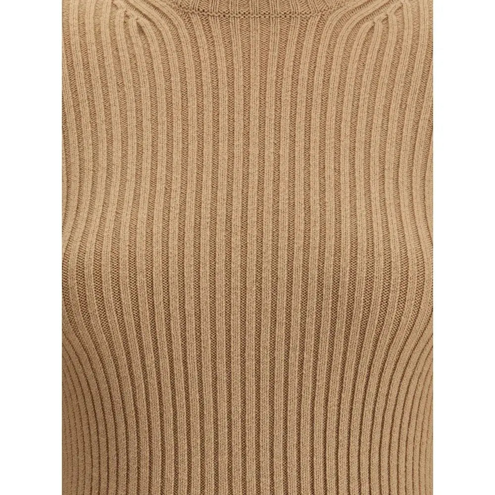 Max Mara beige wool langærmet t-shirt i rib-strik
