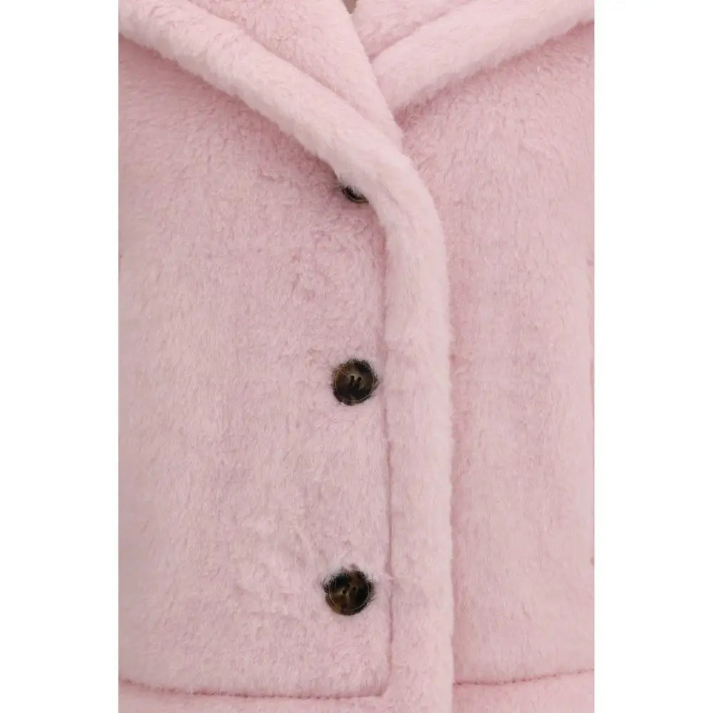 Max Mara multicolor alpaca Vicugna Pacos coat i blød pink med brune knapper