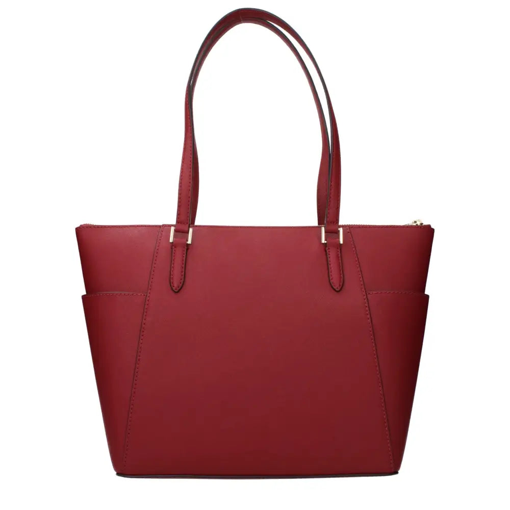 Sleek Michael Kors red leather tote bag with gold hardware
