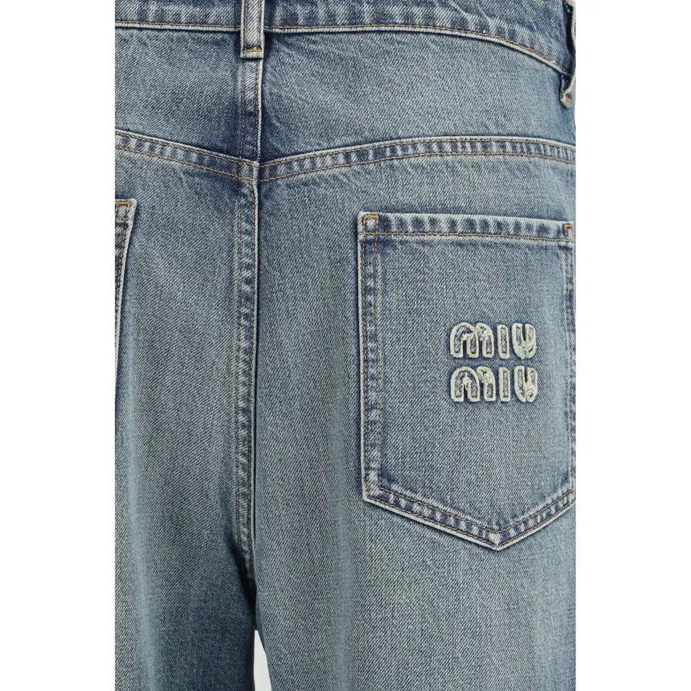 Miu Miu blå bomuld straight-leg jeans med subtil miu miu-logo