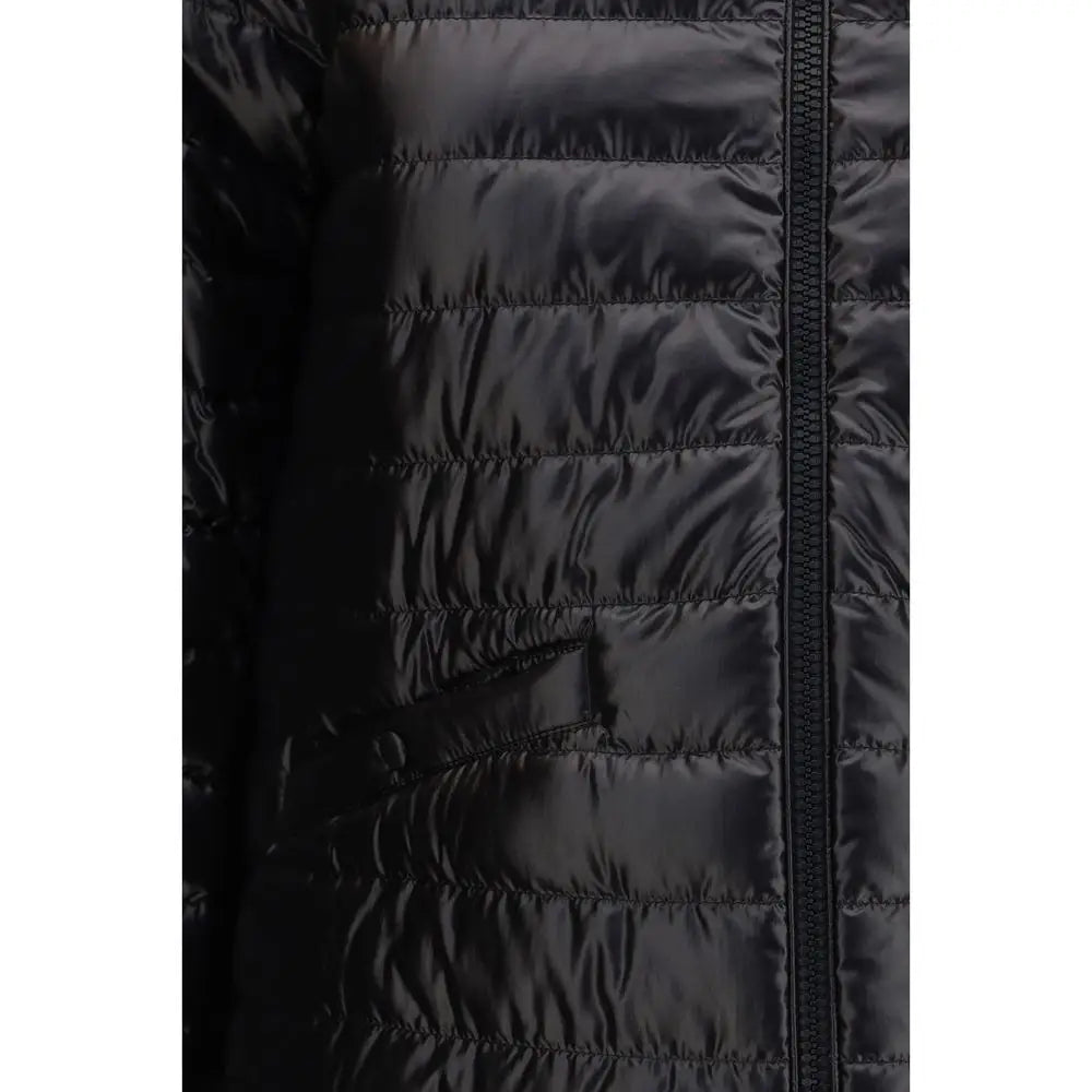 Sort Moncler black polyamide coat med sort quiltet puffer jakke