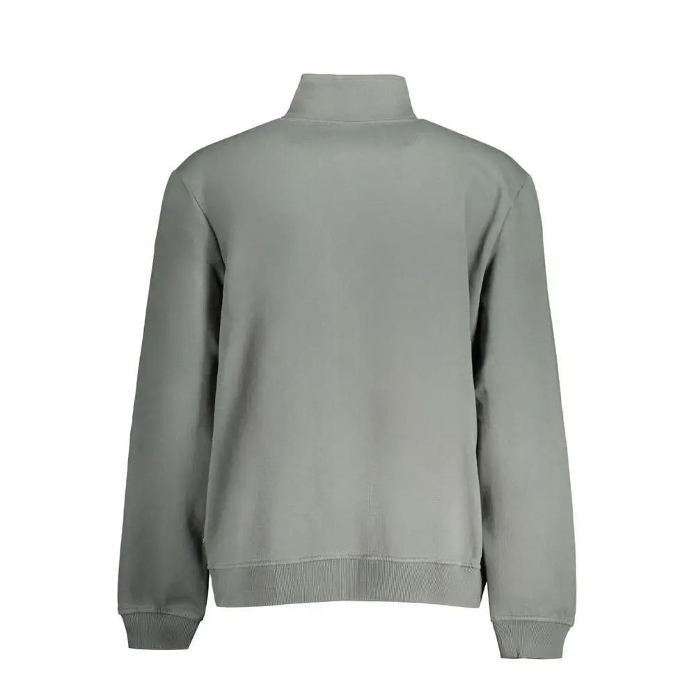 Napapijri green cotton sweater in sleek muted gray with high collar and ribbed cuffs
