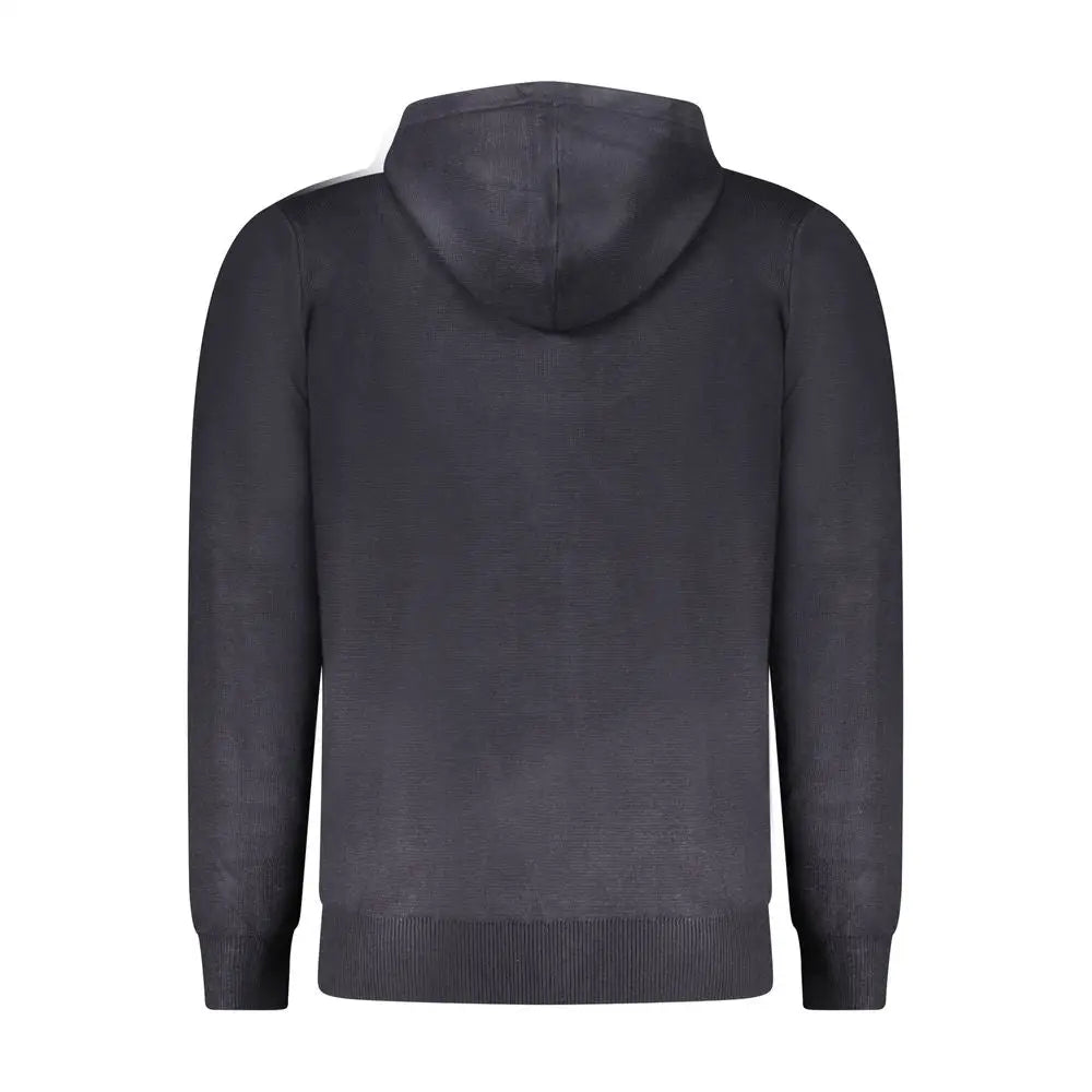 Mørkegrå blu poliestere cardigan med hætte og ribkantet manchetter