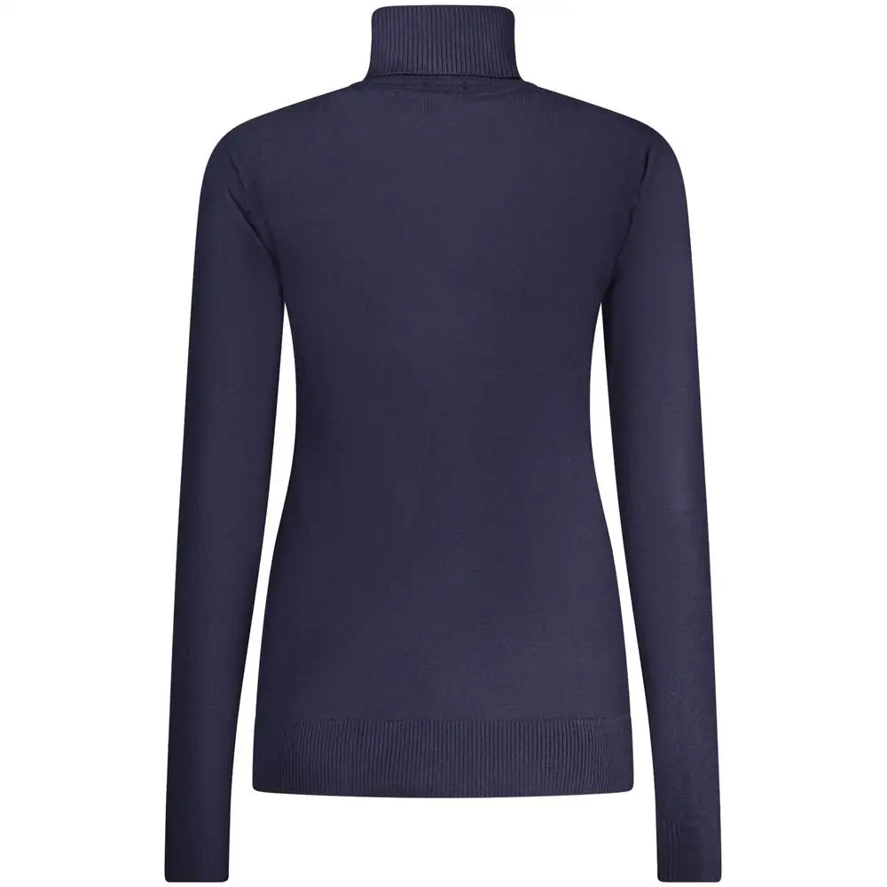 Navy blå ribbet turtleneck sweater i blu viscosa, 100% originale brands