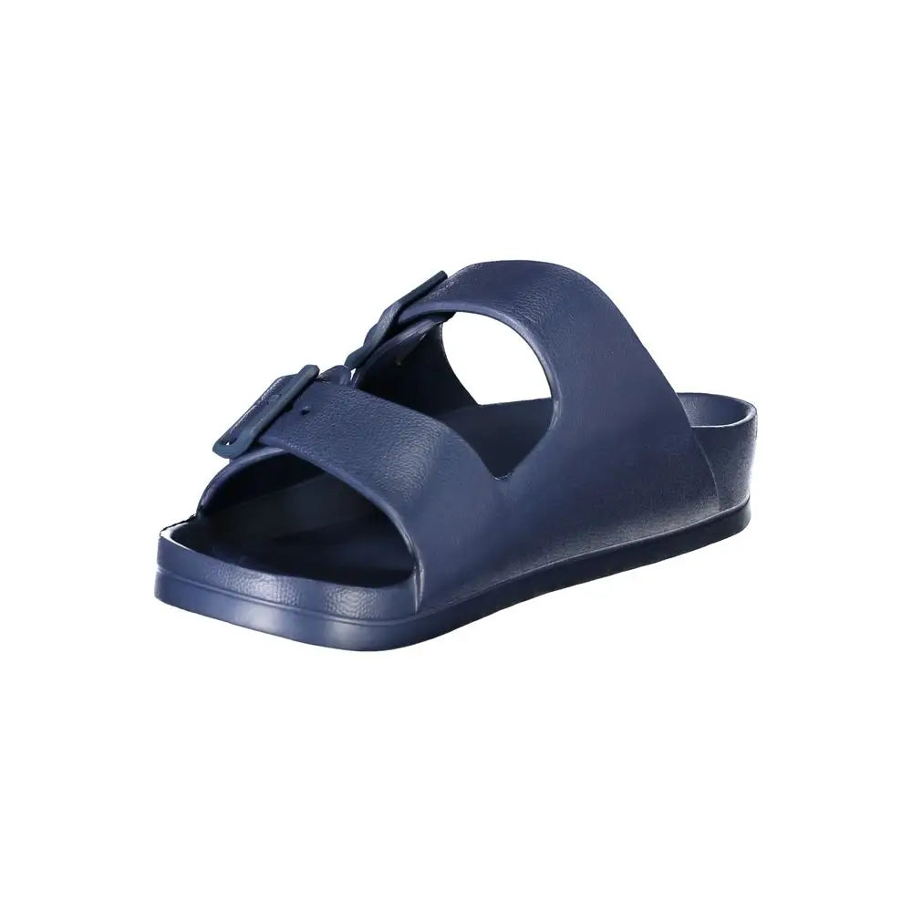Blå plastic sandal i navy blå farve med to justerbare stropper og spænde