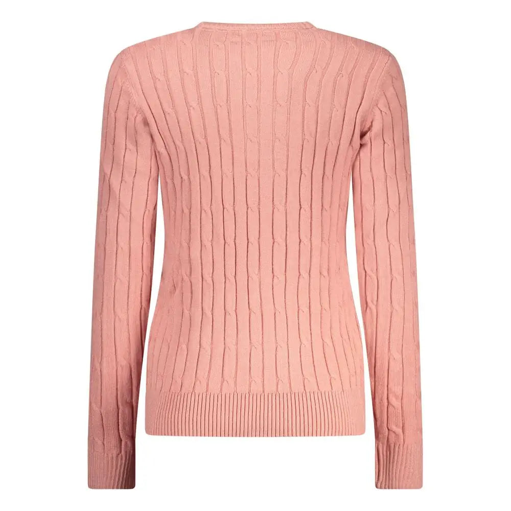 Blød rosa viscosa cable-knit sweater med rund hals og ribkante manchetter