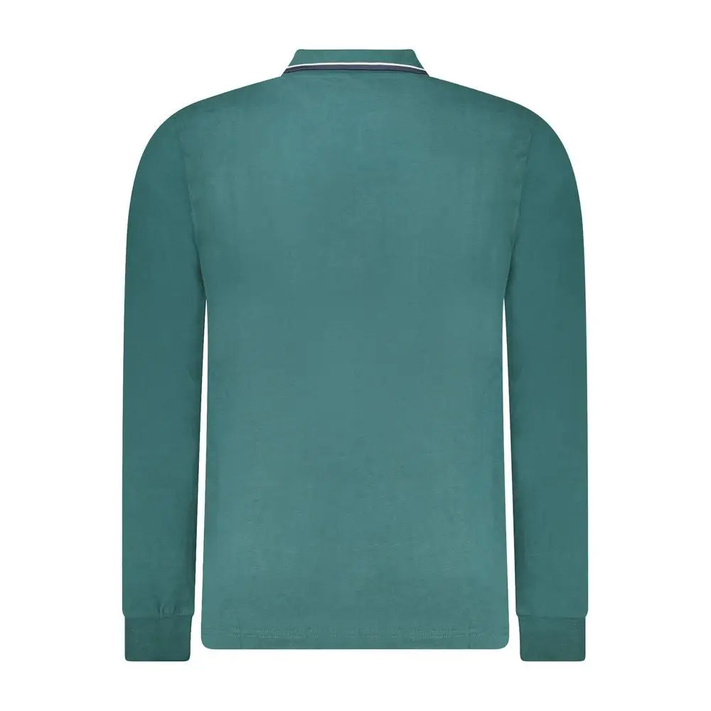 Teal langærmet polo shirt i verde cotton med grønne farve og ribbet krave