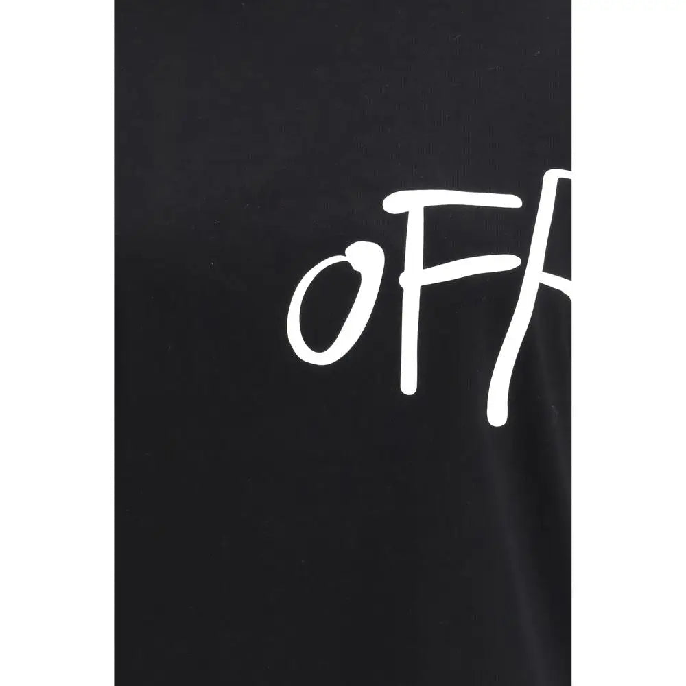 Sort Off-White sort bomuldst-shirt med hvid kursiv tekst, outlet mærkevarer, spar 30-70%