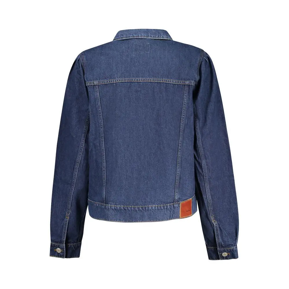 Klassisk mørkeblå Pepe Jeans Blu bomuldsdamejakke med orange læderpatch