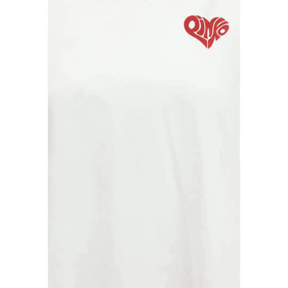 Pinko white cotton t-shirt med rødt hjerte-logo