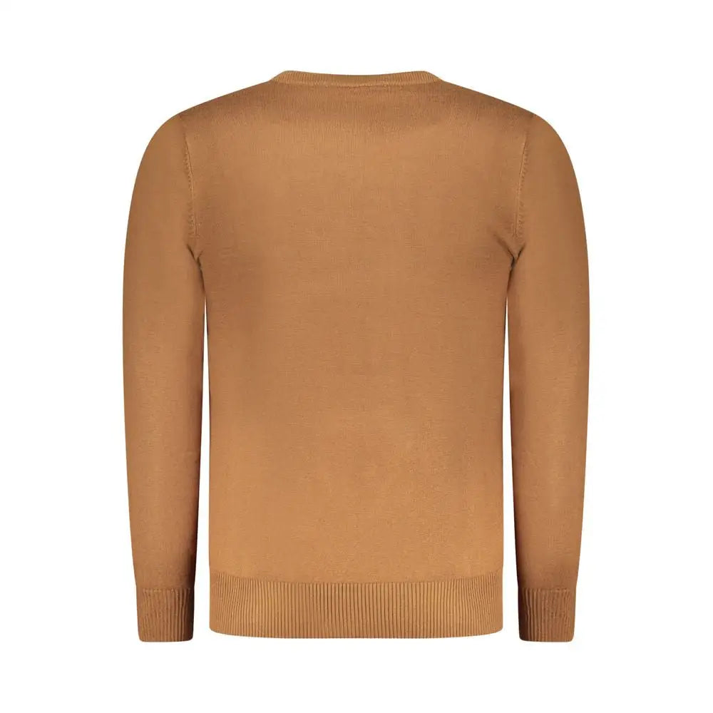 Camel-colored long-sleeved rifle marrone viscosa knit sweater with ribbed cuffs