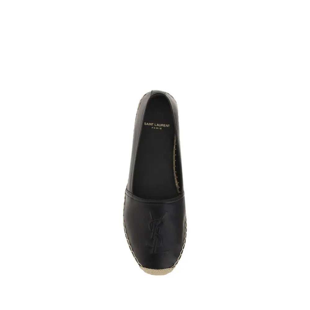 Saint Laurent espadrilles i sort læder med jutesål og YSL-logo