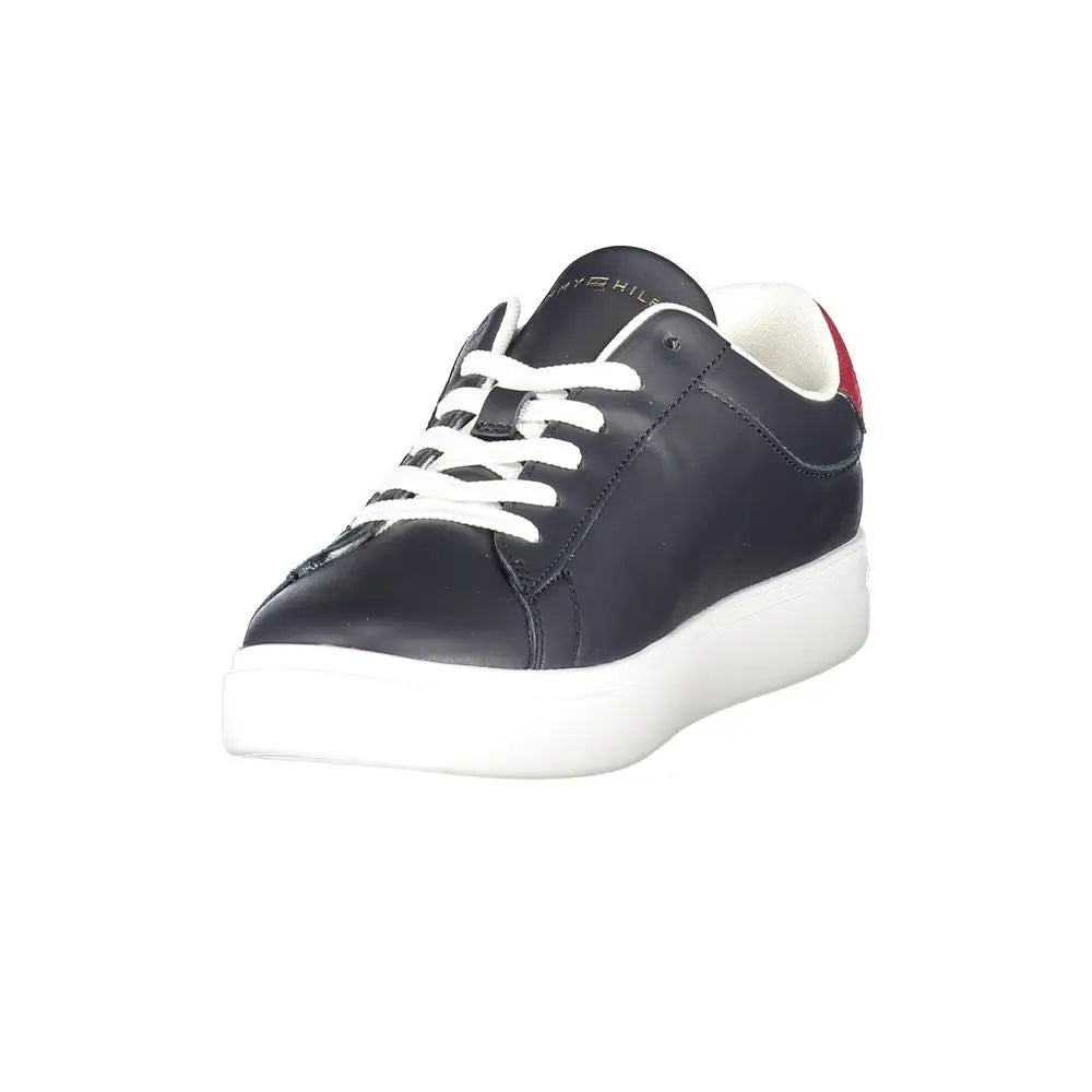 Tommy Hilfiger blue læder kvinders sneakers med rød hæl