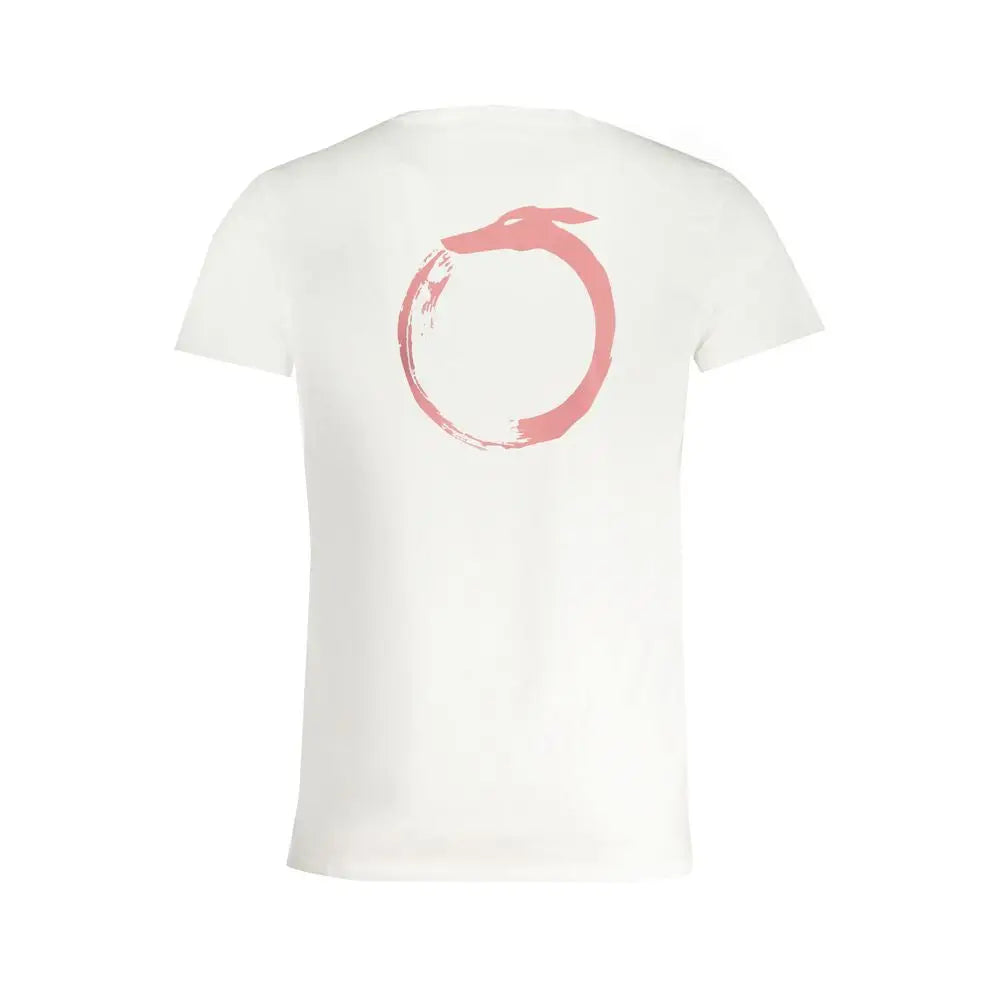 Trussardi white cotton t-shirt with pink yin-yang symbol on back