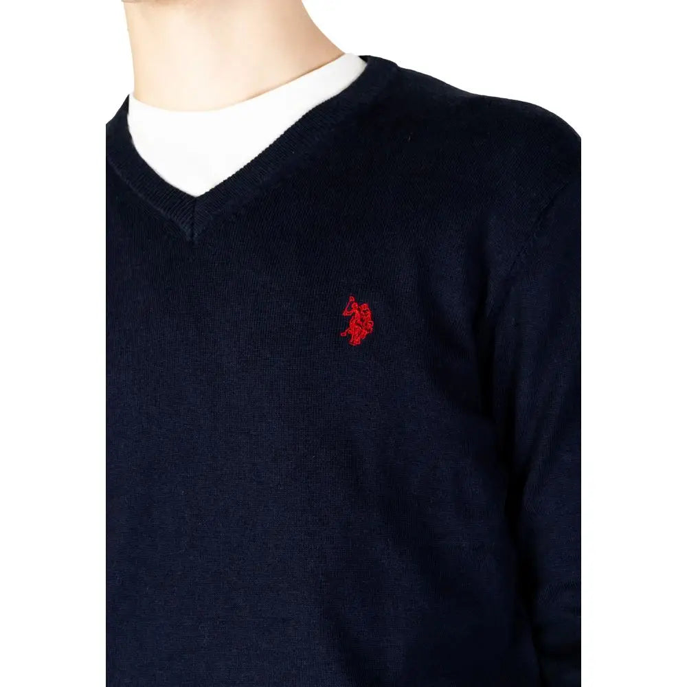 U.S. Polo Assn. blå bomuldscashmere sweater med rød heste-logo