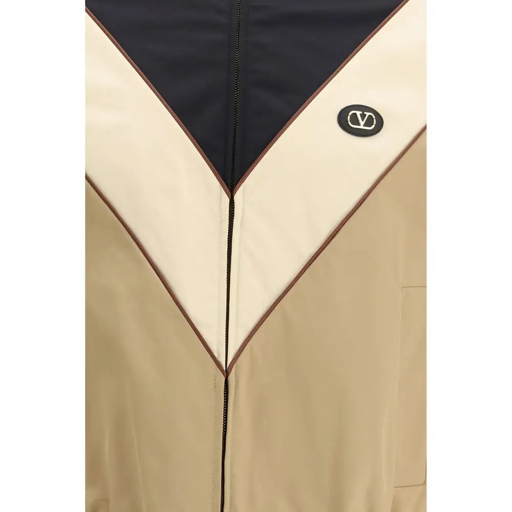 Valentino multicolor polyester shell jacket i beige og marineblå med brunt syning og sort logo