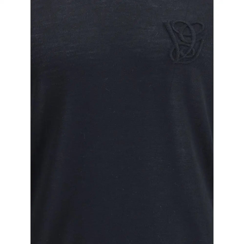 Sort sort virgin wool sweater med sort tekstureret t-shirt og subtil logo