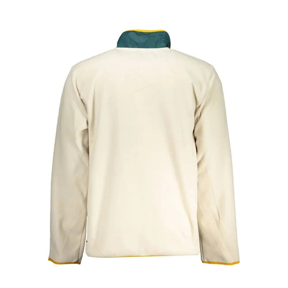 Vans beige polyester sweater med creme farvet fleece jakke, teal og gul krave og manchetter