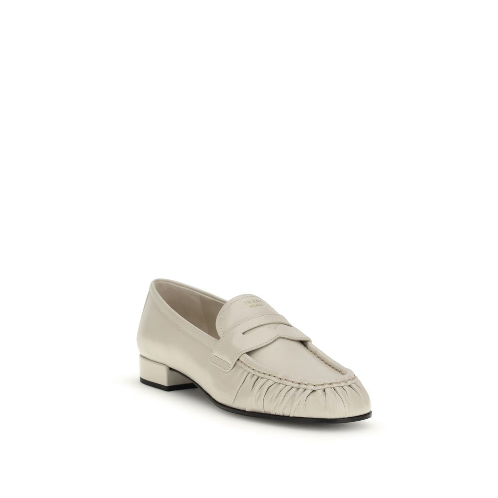 Prada Cream Calf Leather Bos Taurus Slip-On Loafers