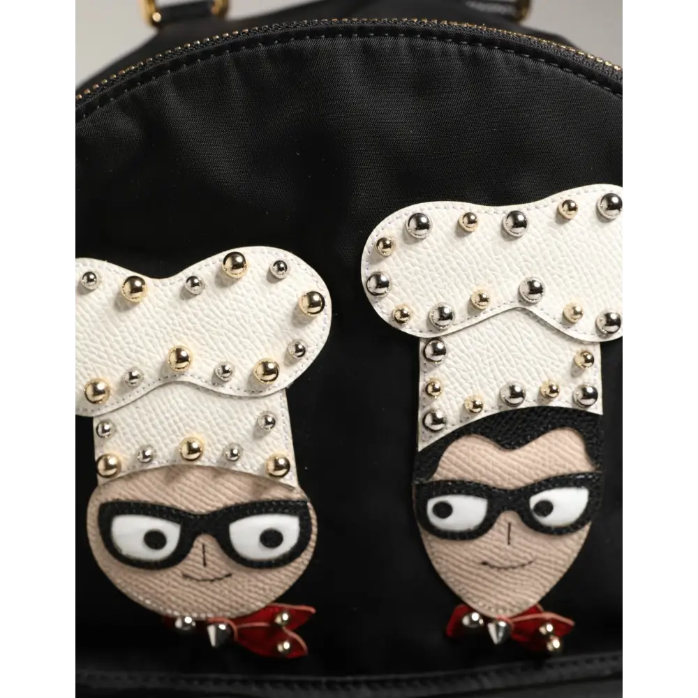Dolce & Gabbana Vulcano sort backpack med hvide chef-applikationer