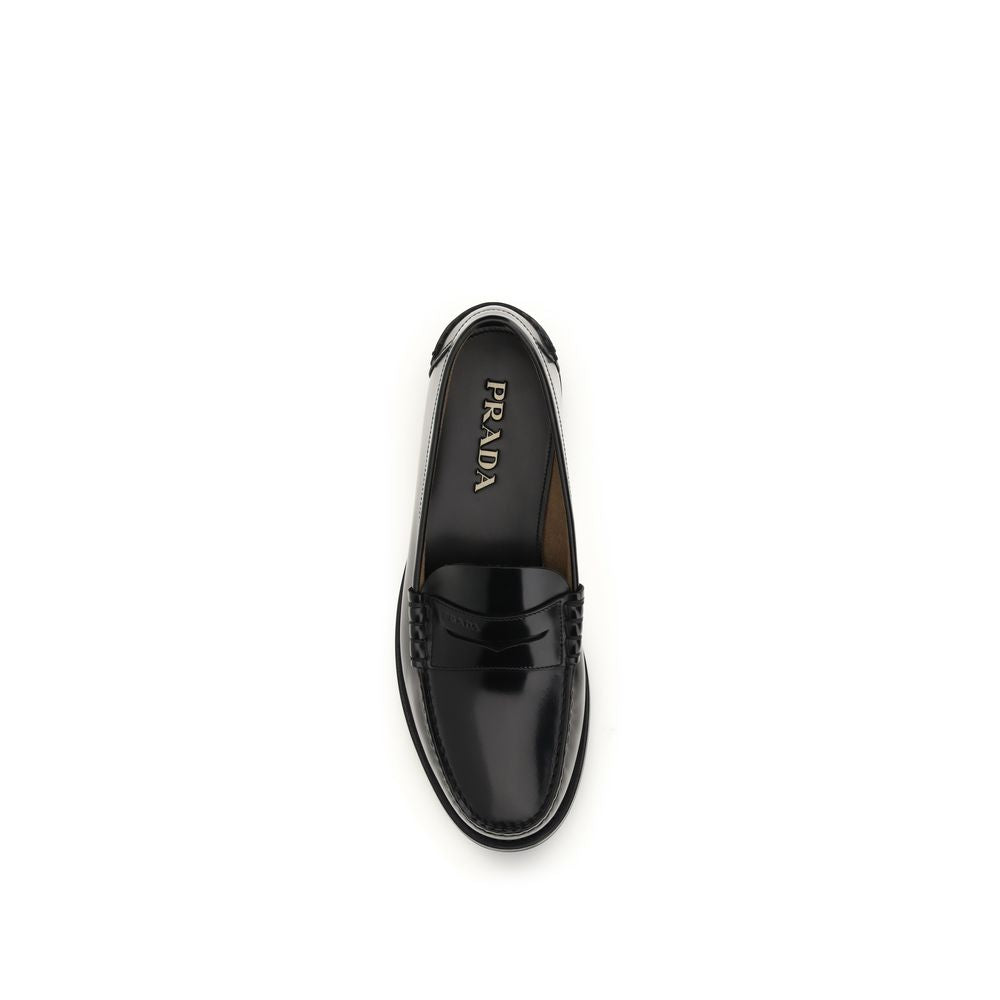 Prada Black Calf Leather Bos Taurus Slip-On Loafers