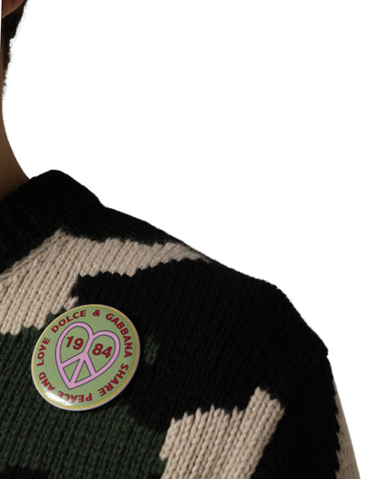 Dolce & Gabbana Multicolor Intarsia-Knit Camouflage Pullover Sweater