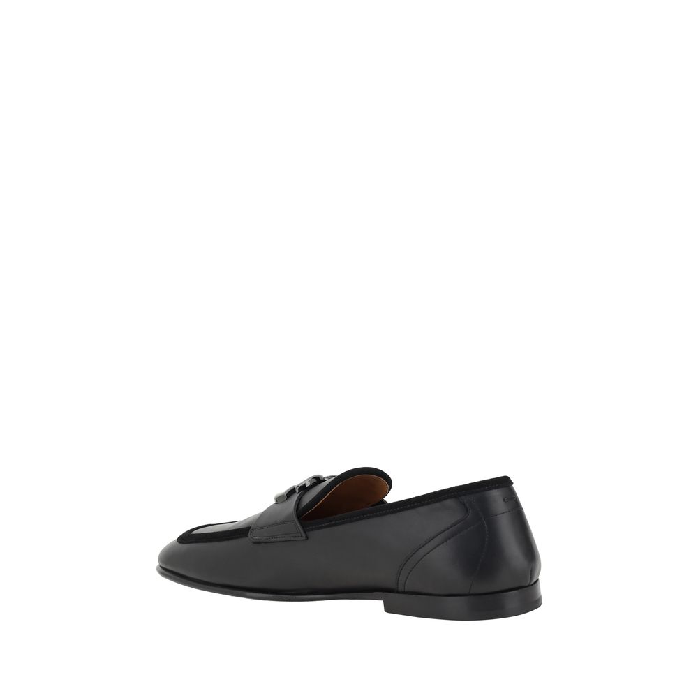 Dolce & Gabbana Black Calf Leather Bos Taurus Slip-On Loafers