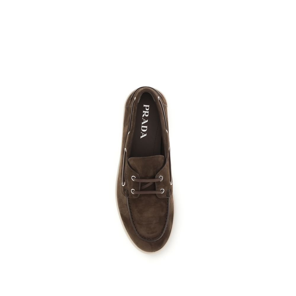 Prada Brown Calf Leather Bos Taurus Slip-On Loafers