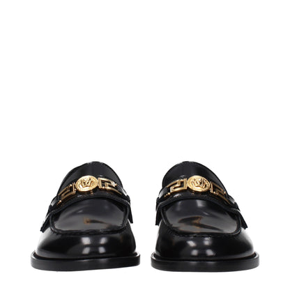 Versace Black Leather Slip-On Loafers