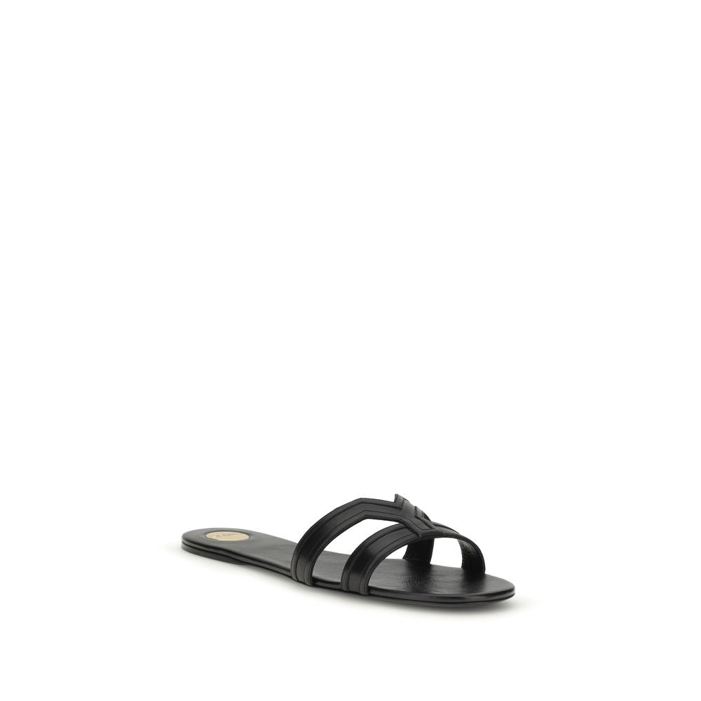 Saint Laurent Black Calf Leather Bos Taurus Sandals