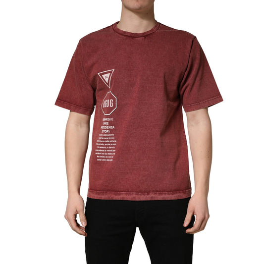 Dolce & Gabbana Maroon Print Round Neck Short Sleeve T-shirt