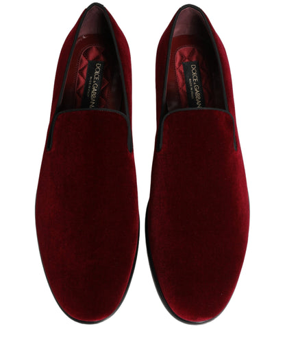 Dolce & Gabbana Maroon Velvet Slip On Men Dress Loafers Shoes