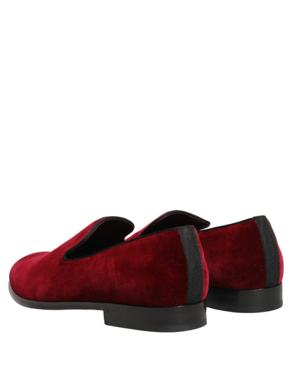 Dolce & Gabbana Maroon Velvet Slip On Men Dress Loafers Shoes