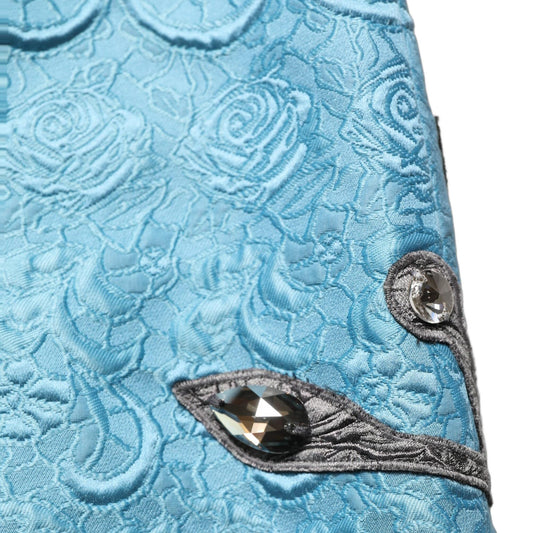 Dolce & Gabbana Blue Jacquard Embroidered A-line Midi Skirt