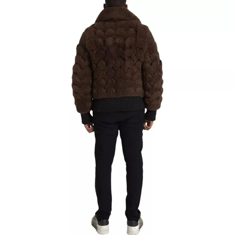 Bottega Veneta brown fur lamb shearling coat med høj krave og ribbed manchetter