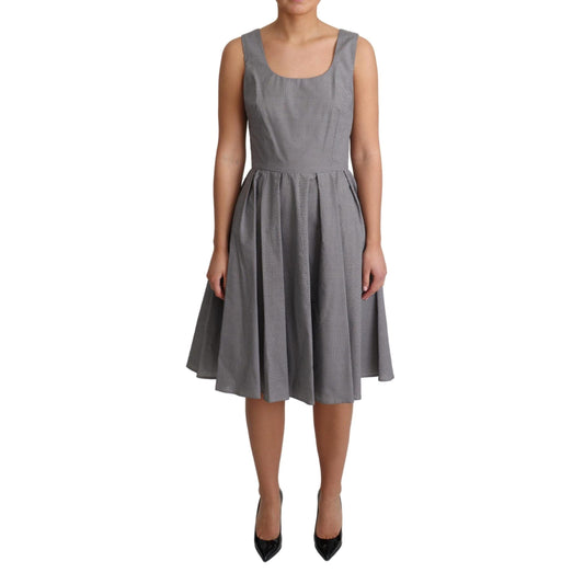 Dolce & Gabbana Blue Beige Geometric Cotton A-Line Dress