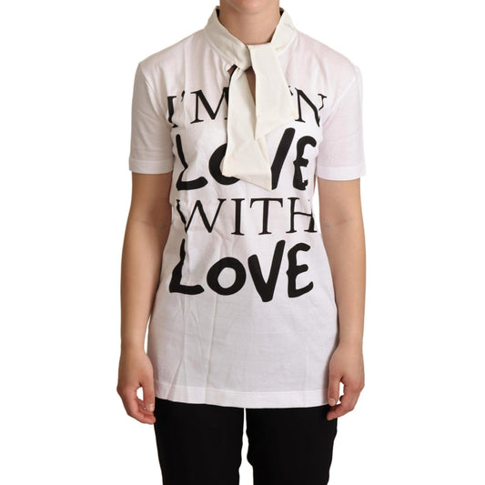 Dolce & Gabbana White Cotton Silk I'm In Love Top T-shirt