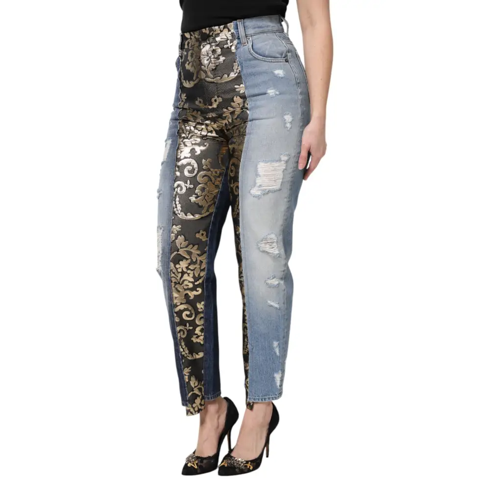 Dolce & Gabbana multicolor patchwork high waist jeans med splitt design