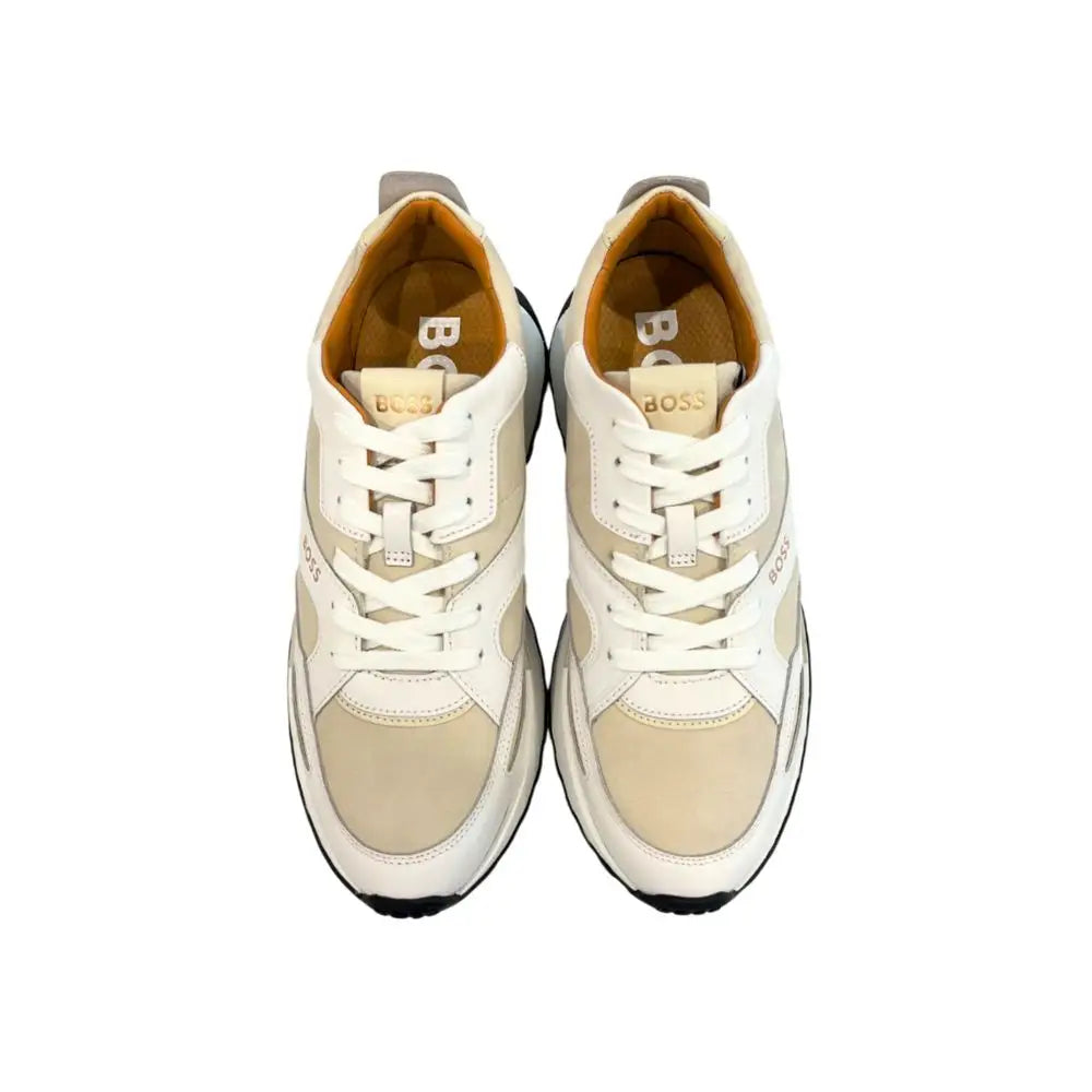 Hugo Boss hvide lædersneakers med beige-hvide chunky såler