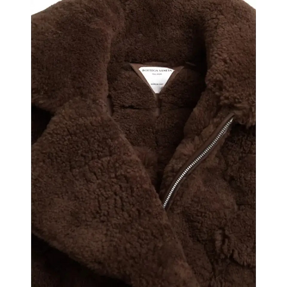 Bottega Veneta brown fur lam shearling coat med sølv lynlås