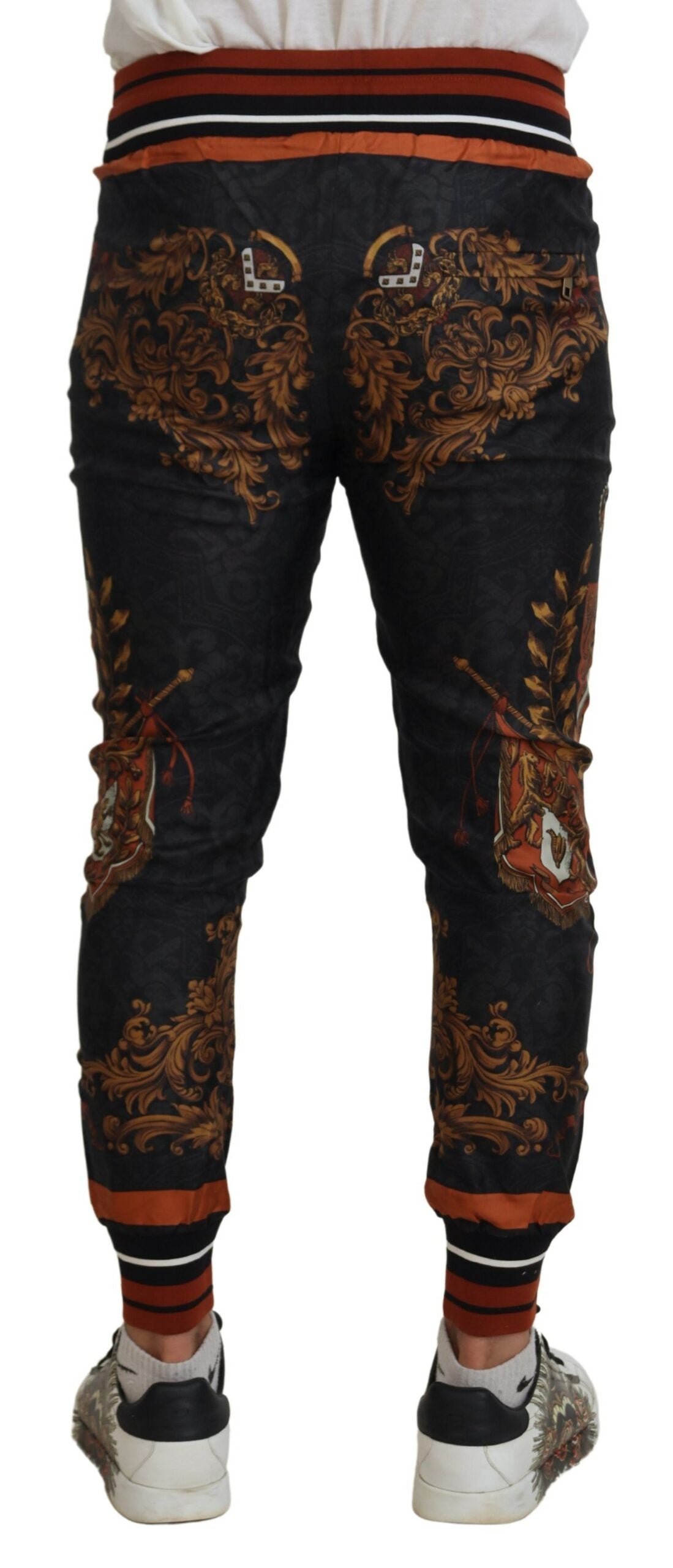 Dolce & Gabbana Grå Silke Baroque Crown Bukser & Jeans Sport Bukser & Jeans