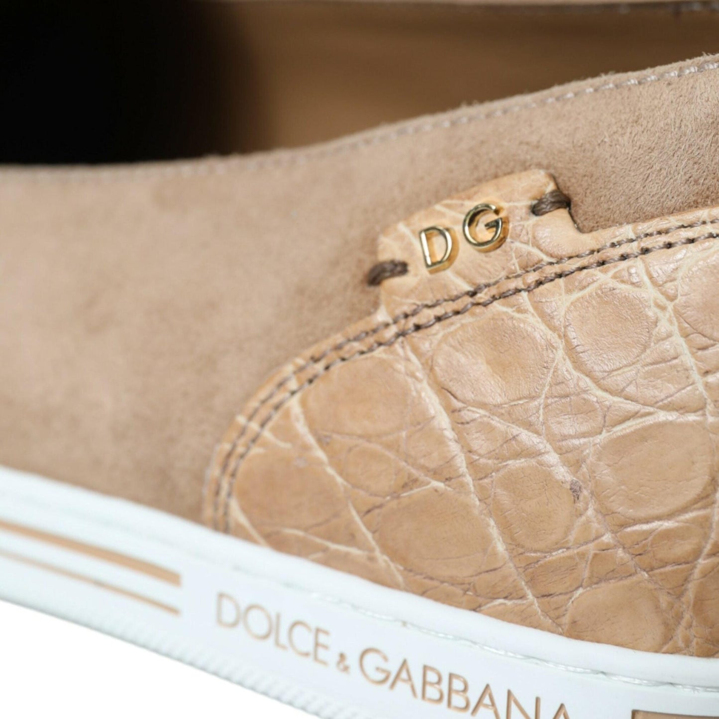 Dolce & Gabbana Beige Suede Caiman Men Loafers Slippers Shoes