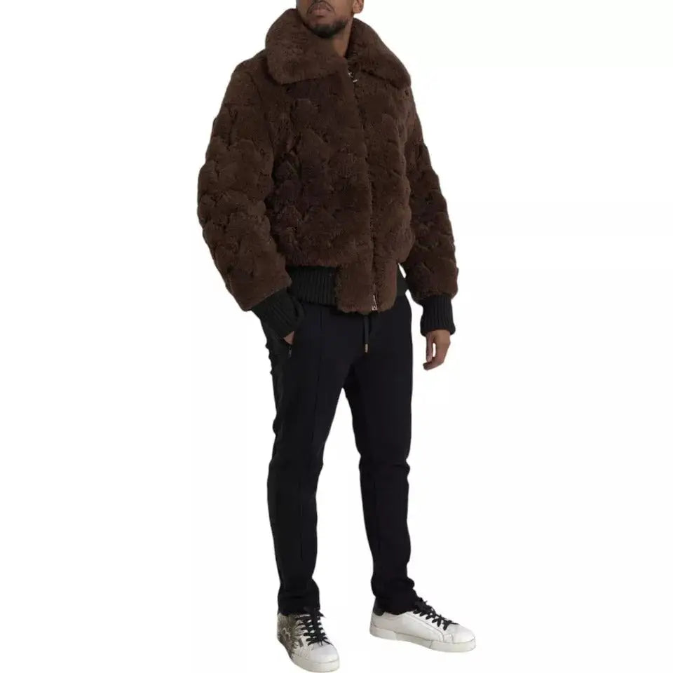 Bottega Veneta brown fur lamb shearling coat jacket med ribkantet manchetter