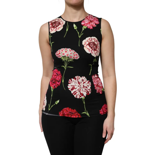 Dolce & Gabbana gabbana black floral print sleeveless top med pink carnations