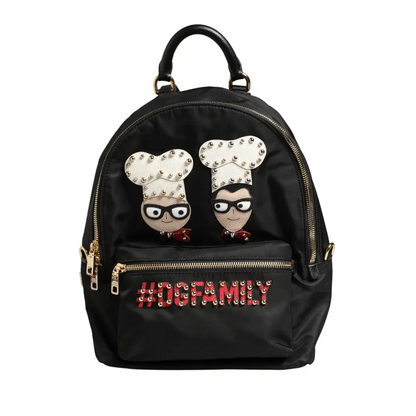 Dolce & Gabbana Vulcano sort nylon rygsæk med kokke og #dgfamily