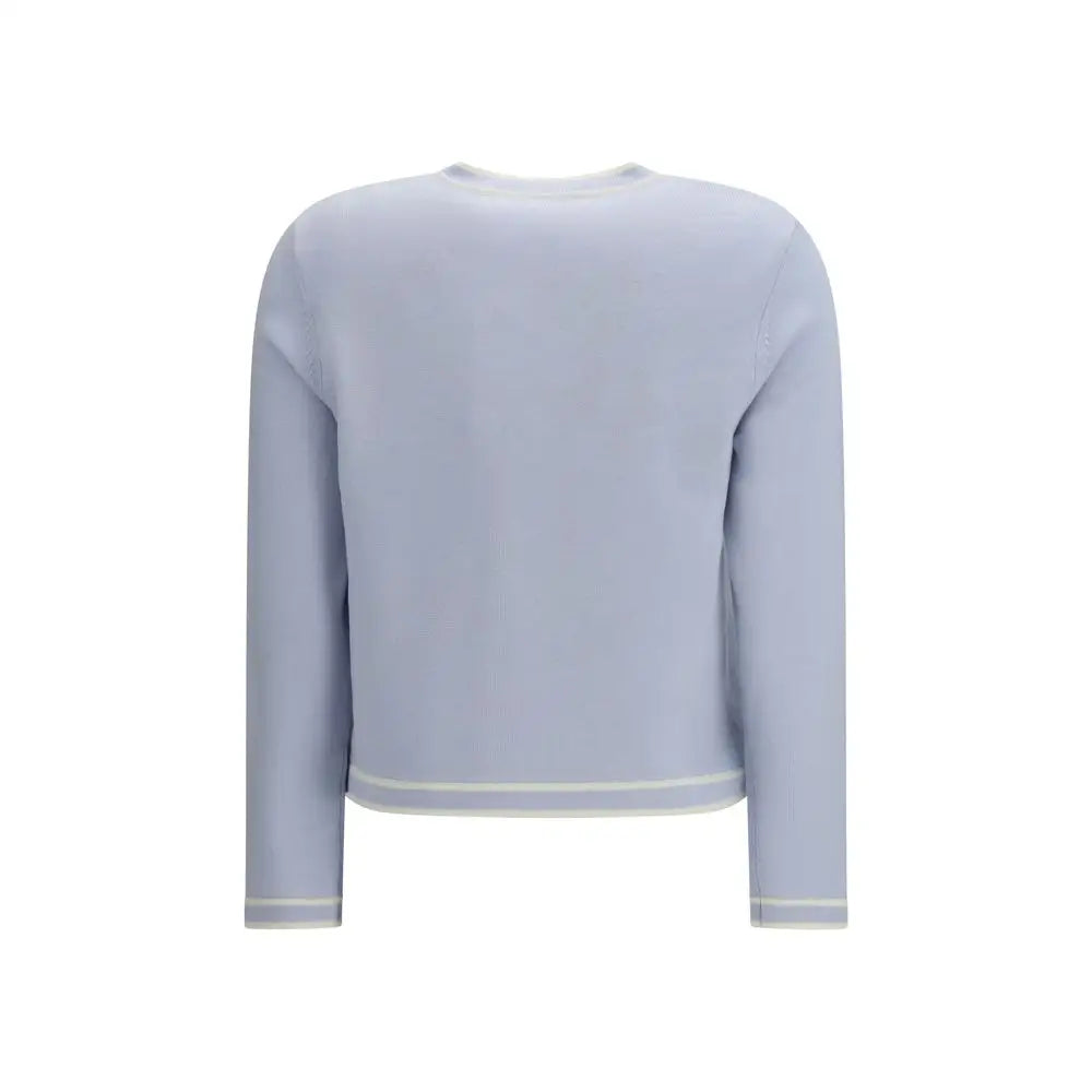 Tory Burch blå uld cardigan i blød lyseblå strik med hvide kanter