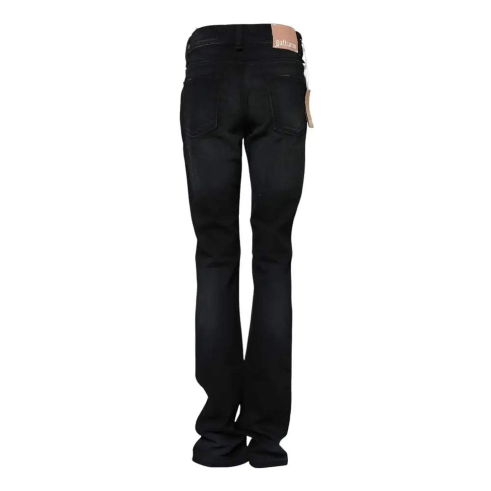 John Galliano black flared denim jeans med tan label