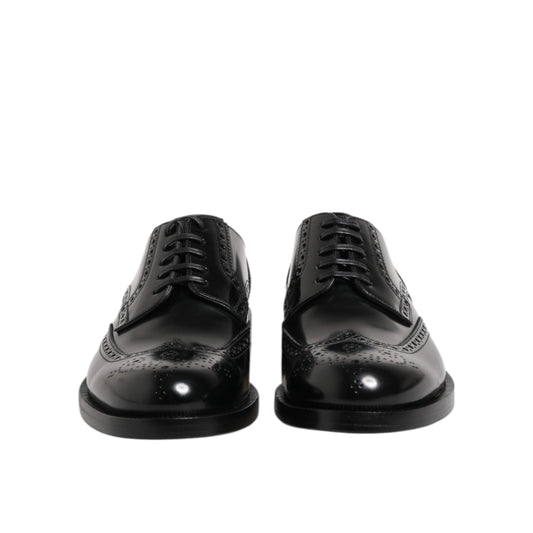 Dolce & Gabbana Black Leather Derby Wingtip Formal Shoes