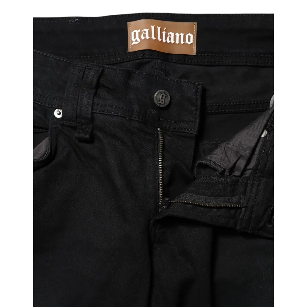John Galliano galliano black cotton sorte denim jeans med brunt mærke og sølvknap
