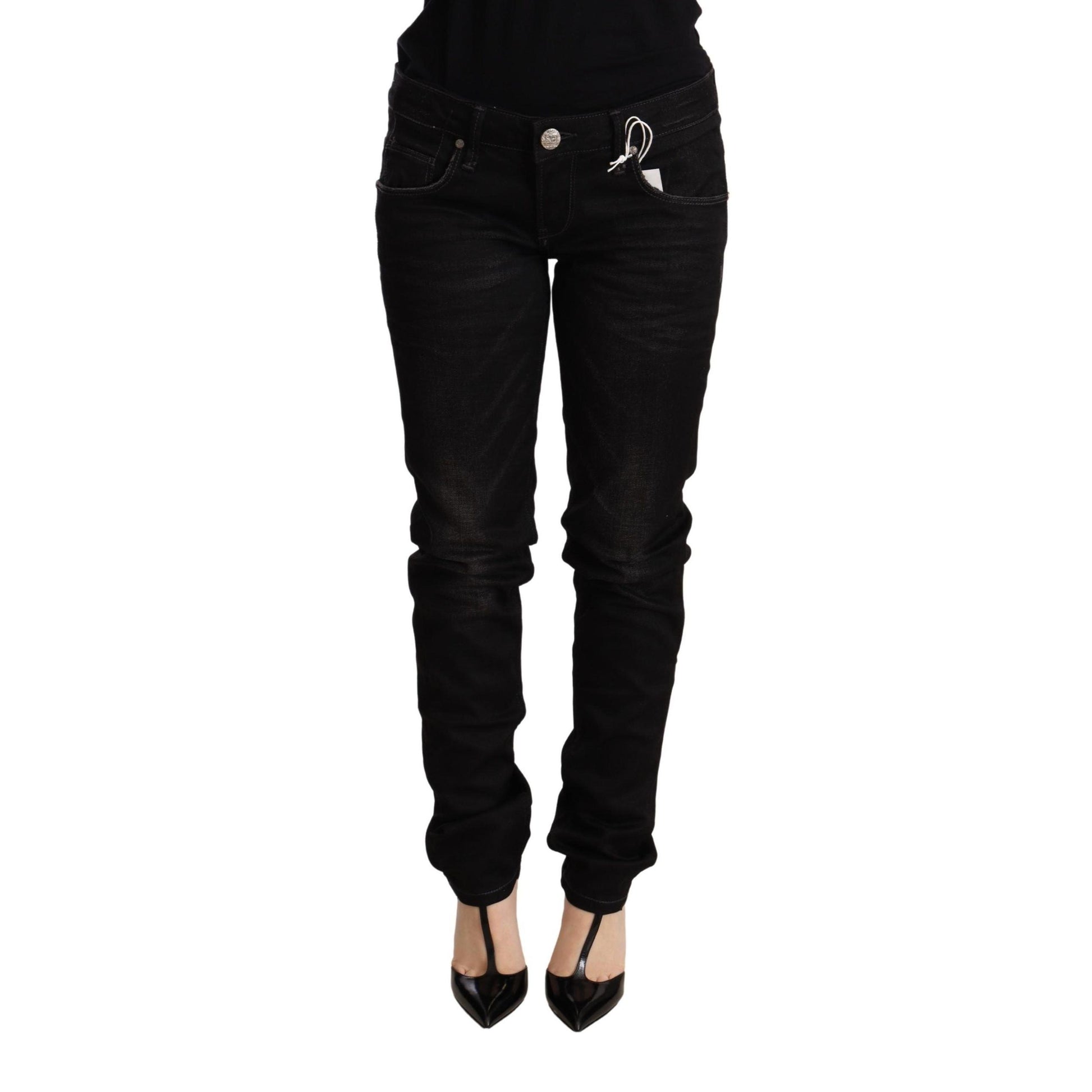 Acht Black Low Waist Skinny Denim Cotton Trouser
